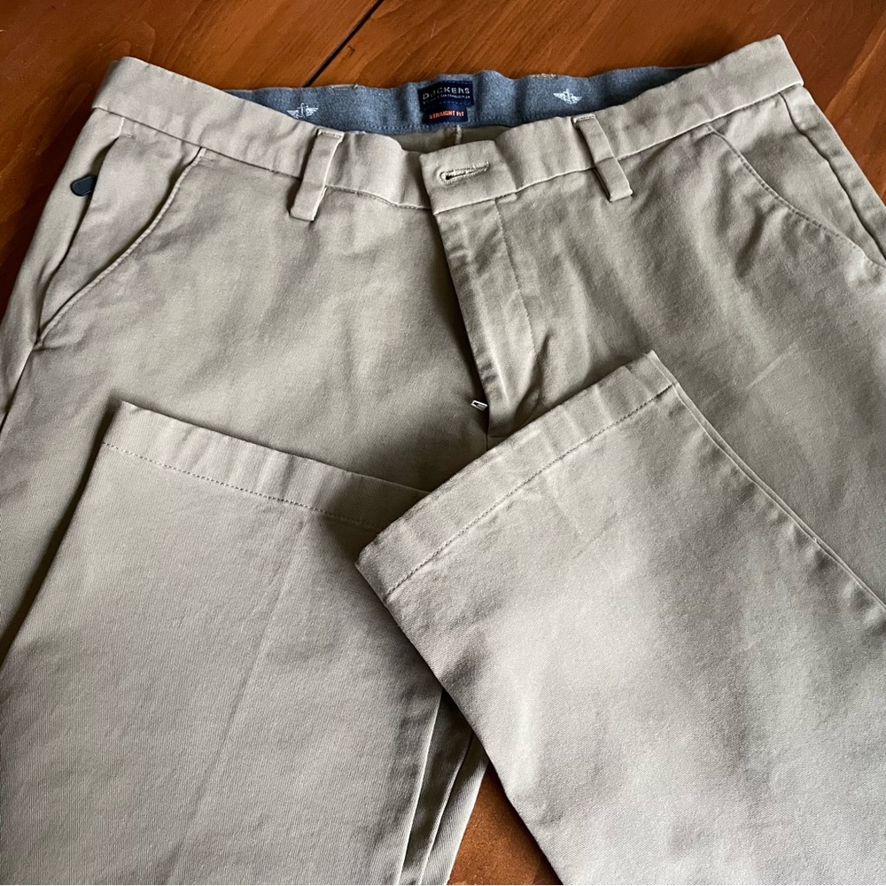 DOCKERS Men's Straight Fit Flat Front S40196 Tan Khaki - Cotton Blend 36 x 34